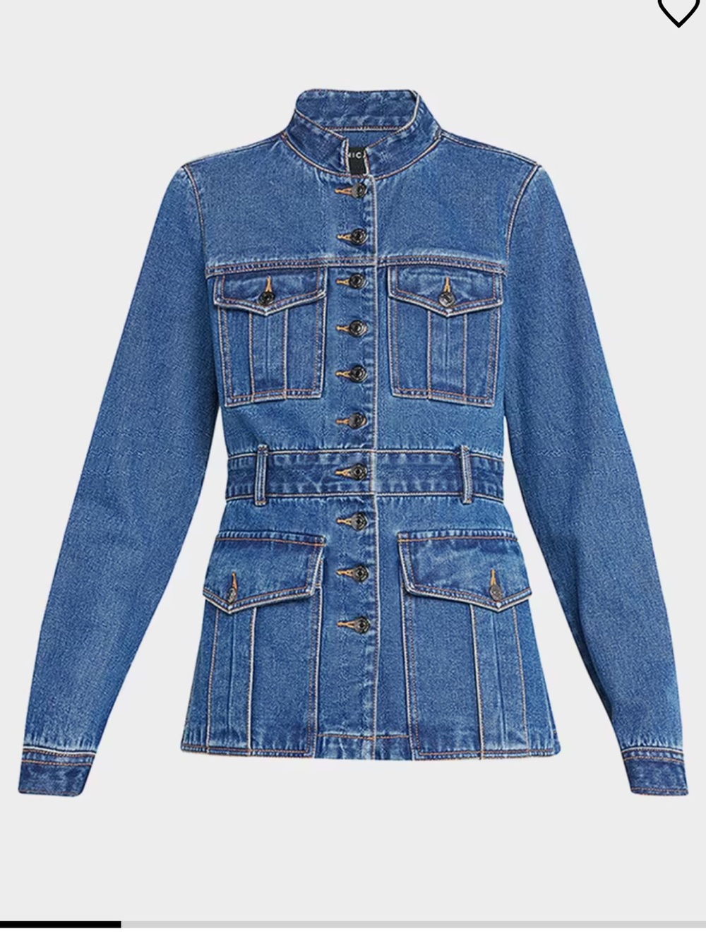 Veronica Beard Medium Blue Denim Military Jacket with Belted Waist